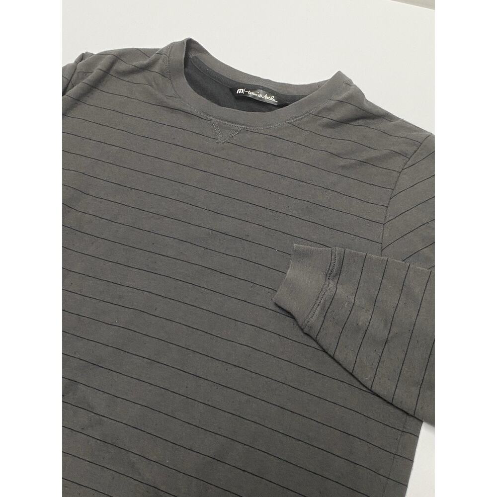 Travis Mathew Mens Long Sleeve T Shirt Size Medium Gray Black Stripes Great Cond